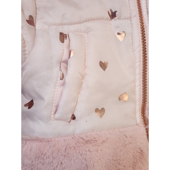Betsy Johnson Girls Pink Coat Size 2T SUPER SOFT Hooded Pockets Faux Fur Hearts - Picture 3 of 9